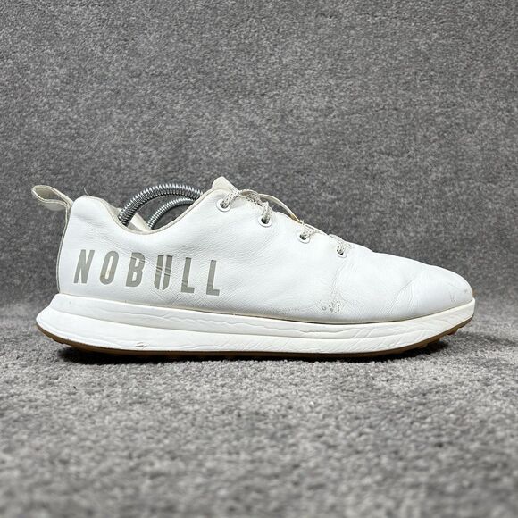 NoBull Golf Men's Size 10.5 White Leather Reflective Spikeless Shoes Used - Picture 1 of 12